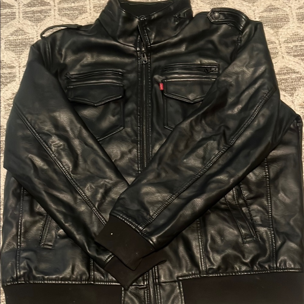 Levi's Black Bomber Jacket with Stand-Up Collar and Glossy Finish